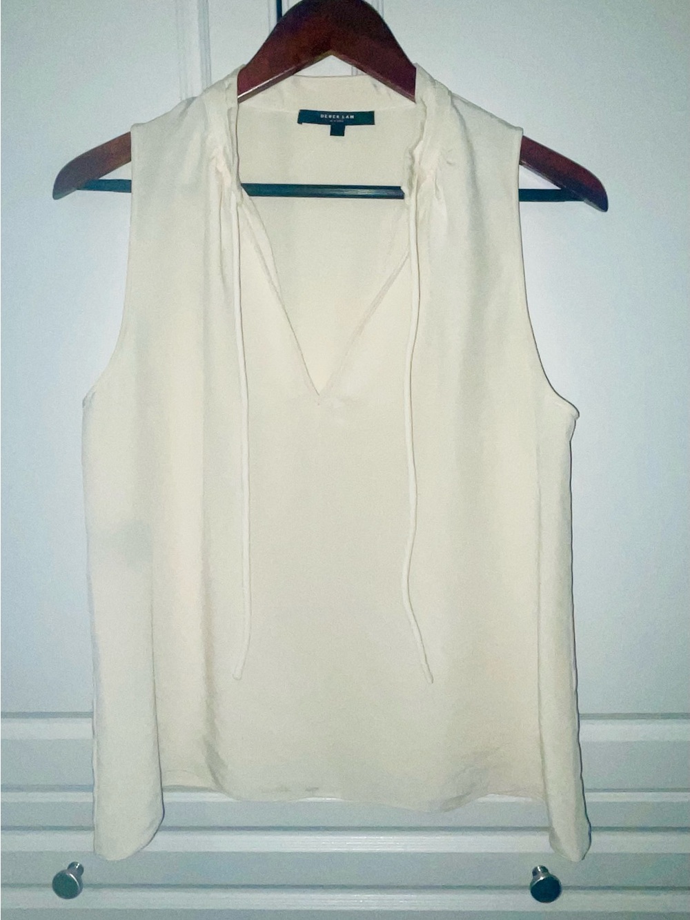 Derek Lam 100% Silk Cream Sleeveless V-Neck Tie-Detail Camisole